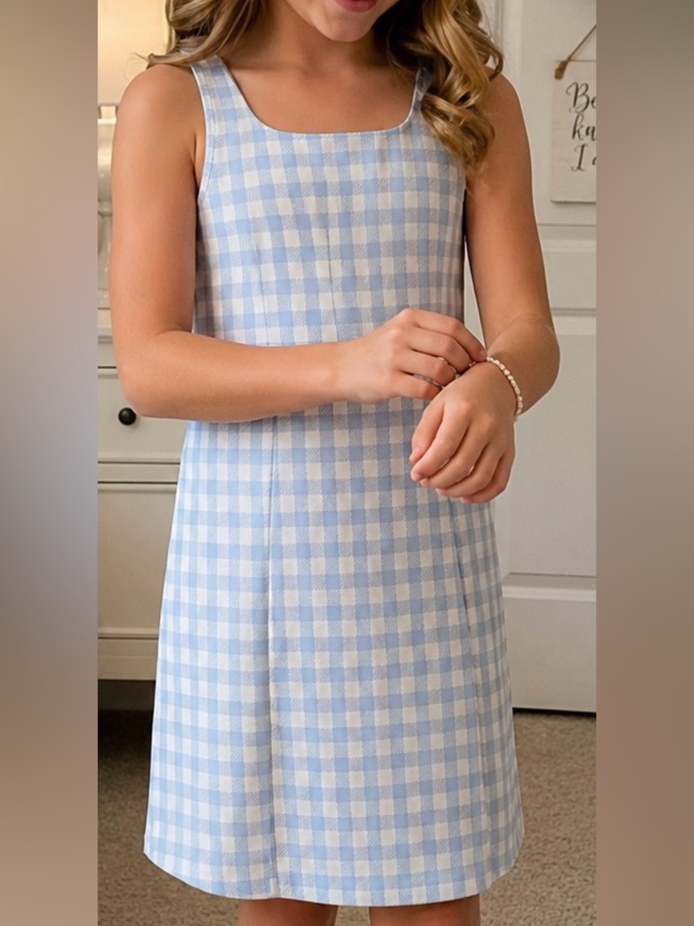 Old Navy Girls Blue Gingham Check A-Line Dress Size 10/12 Large - Picture 1 of 4